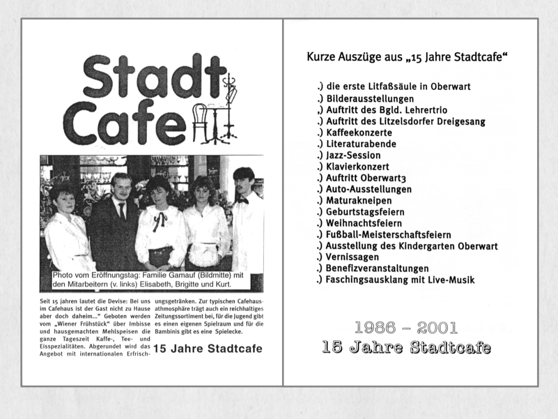 15 Jahre Stadt-Cafe Oberwart (Wienerstraße 3): 1986 bis 2001