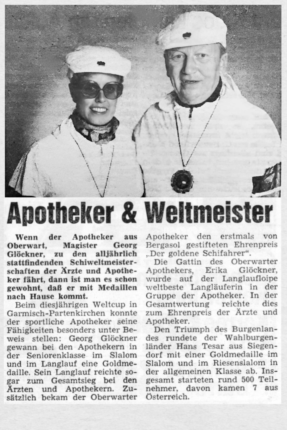 Erika und Georg Glöckner beim 8. Skiweltcup der Ärzte und Apotheker vom 24. bis 29. März 1980 in Garmisch Partenkirchen