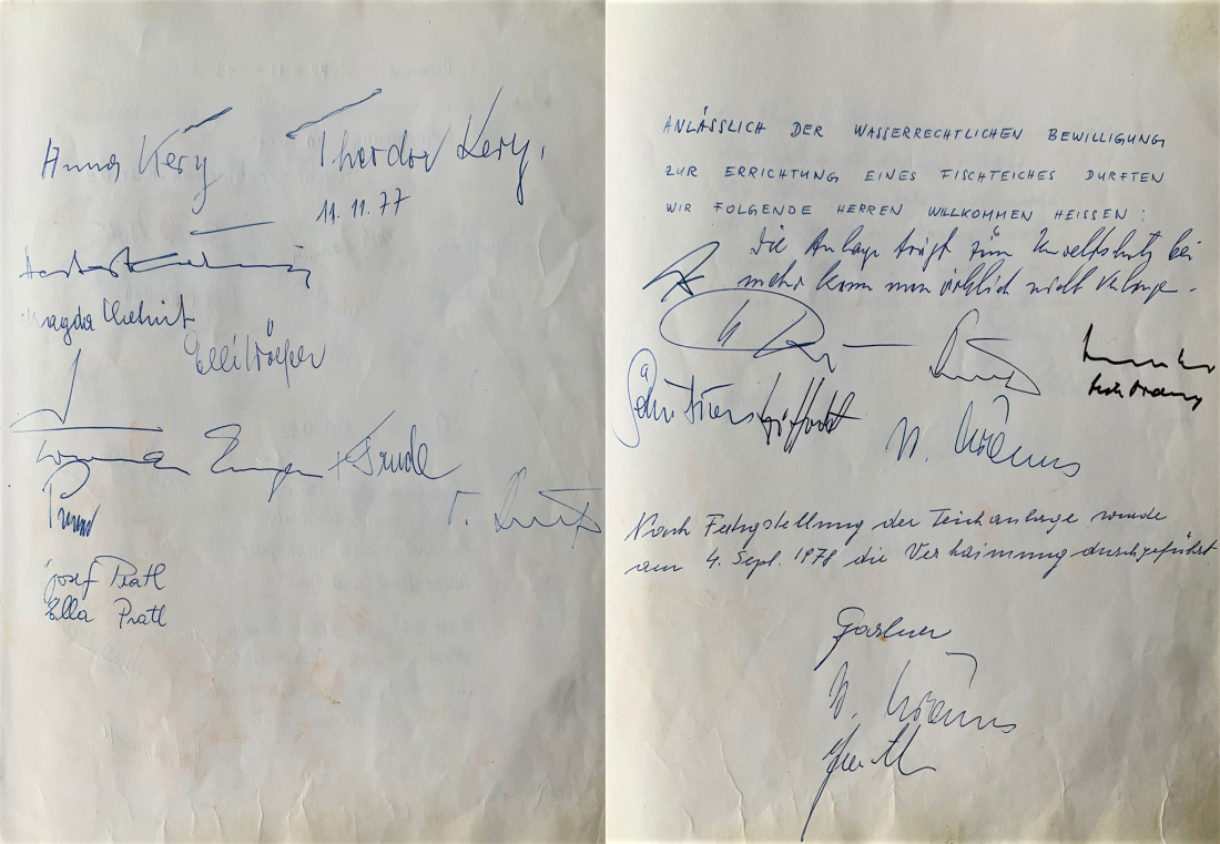 Eintrag im Gästebuch anlässlich der Eröffnung des Bewagteiches