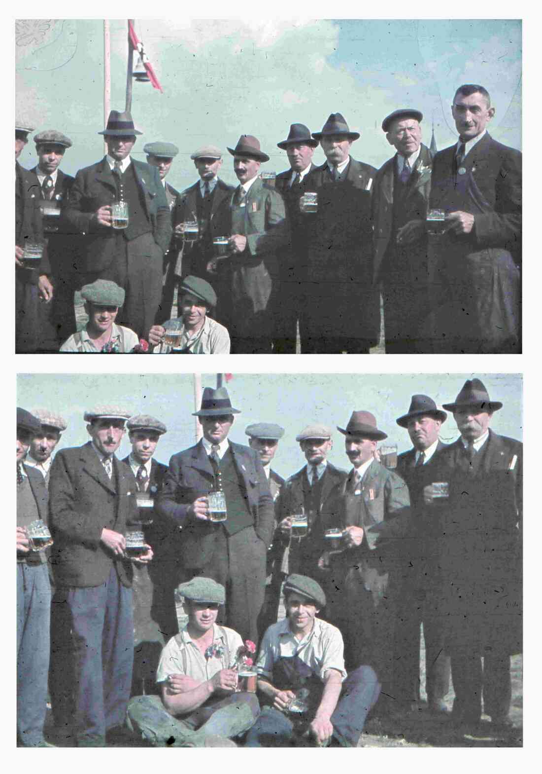 Männerrunden beim Volksfest am Sportplatz während der NAZI-Zeit am 1. Mai 1939