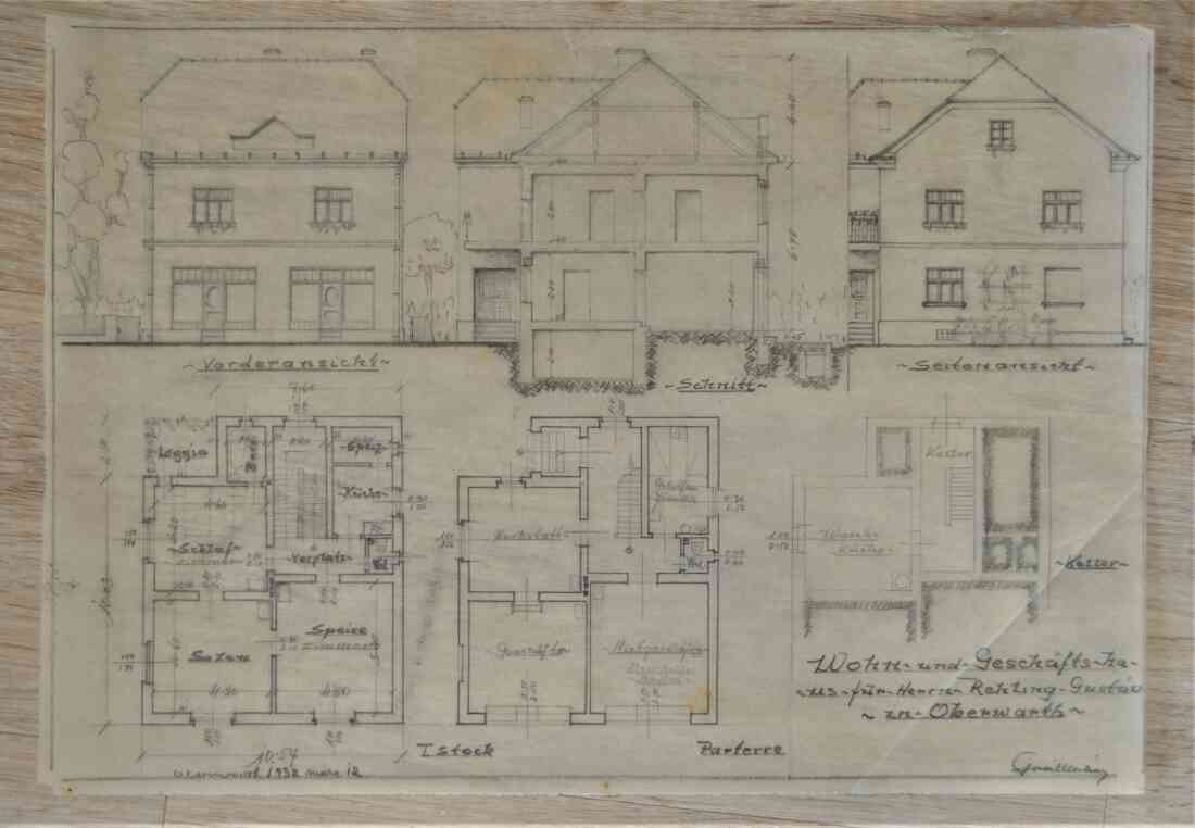 Plan zum Kauf- und Wohnhaus Gustav Rehling/Schneidermeister (Steinamangererstraße 18) von Baumeister Michael Gaál