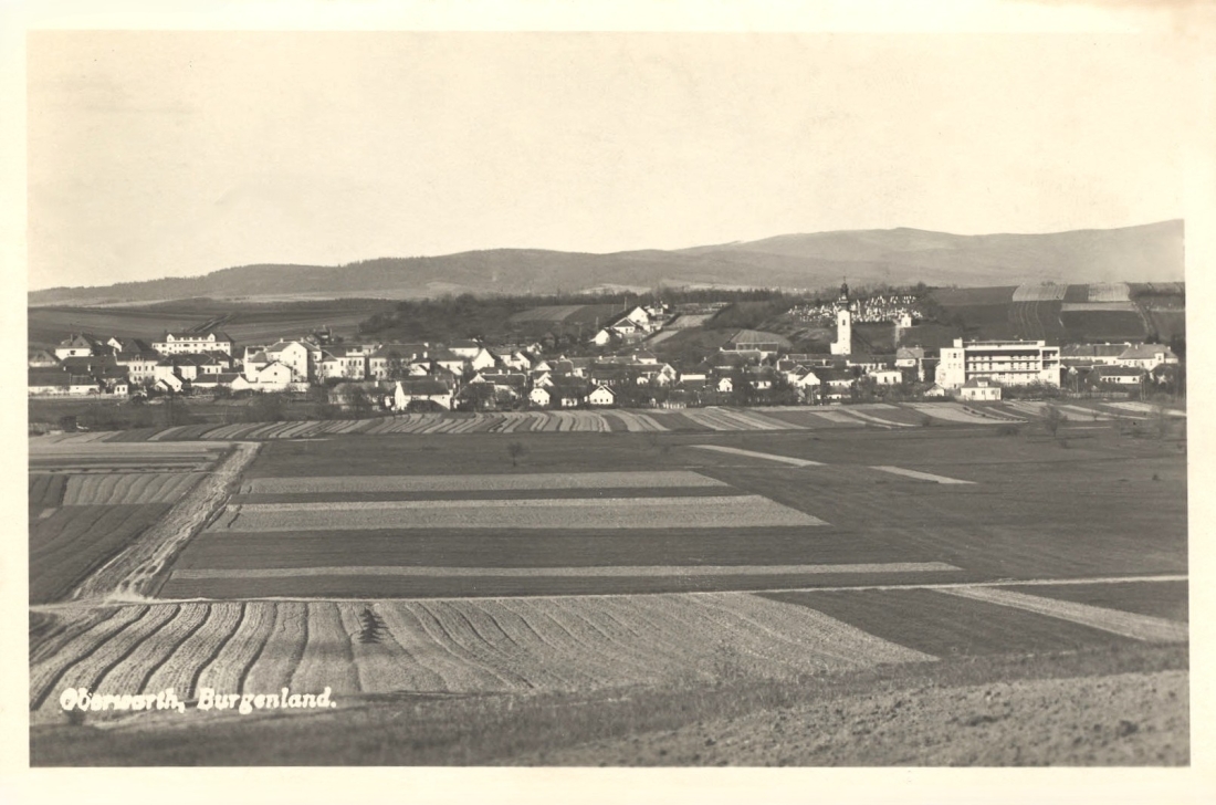 Ansichtskarte: "Oberwarth, Burgenland" - Blick vom Vörösdomb auf die Stadtmitte