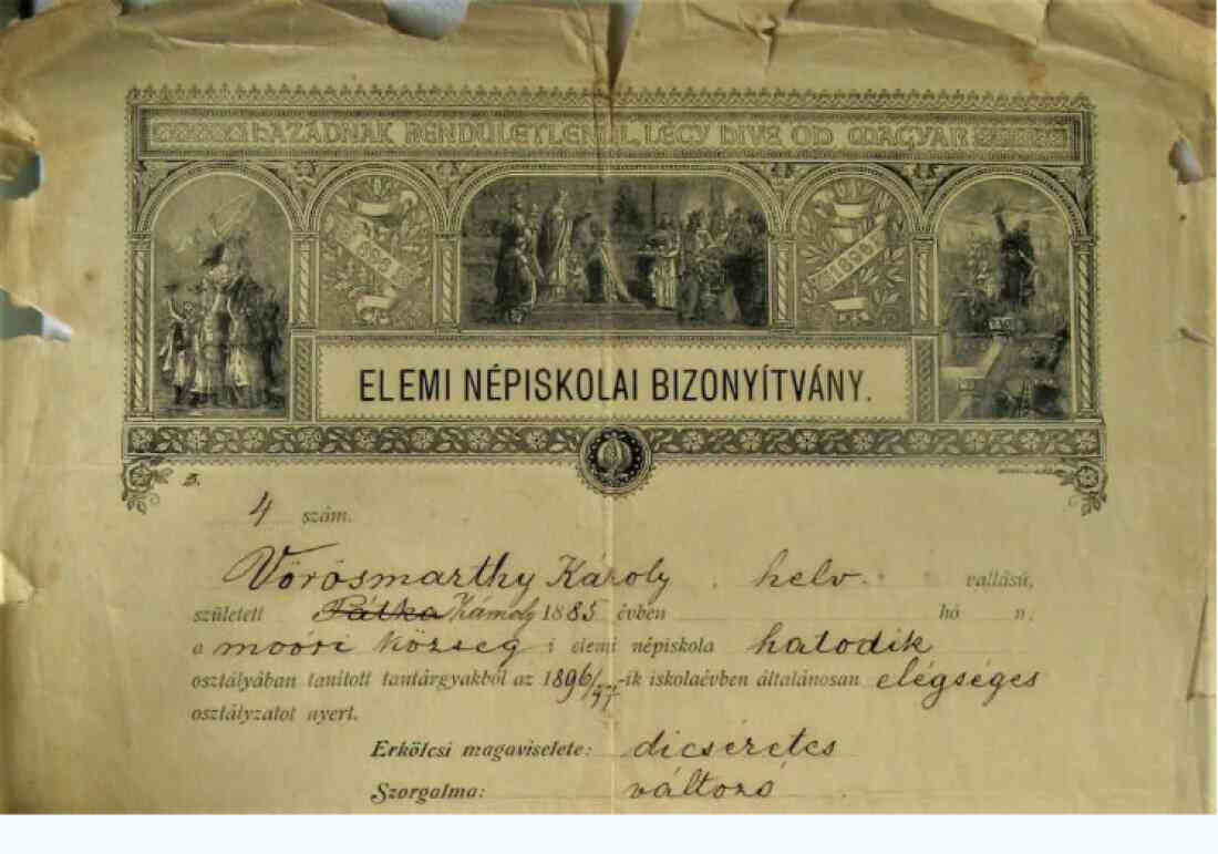Grundschulzeugnis von Karl Vörösmarty (*1885/+1951)