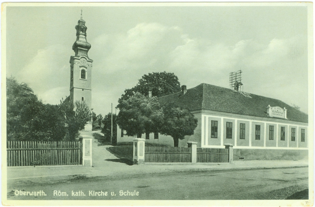Ansichtskarte: Röm. kath. Kirche und Schule