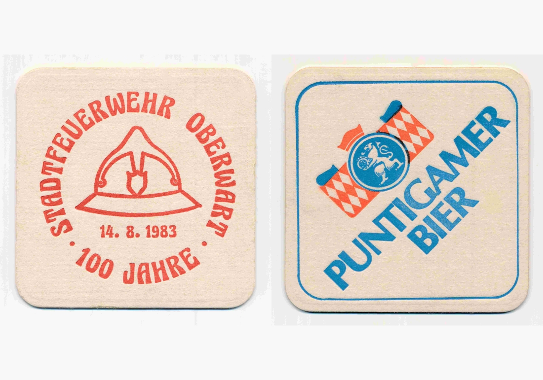 Feuerwehr: Puntigamer Bierdeckel anlässlich 100 Jahre Stadtfeuerwehr