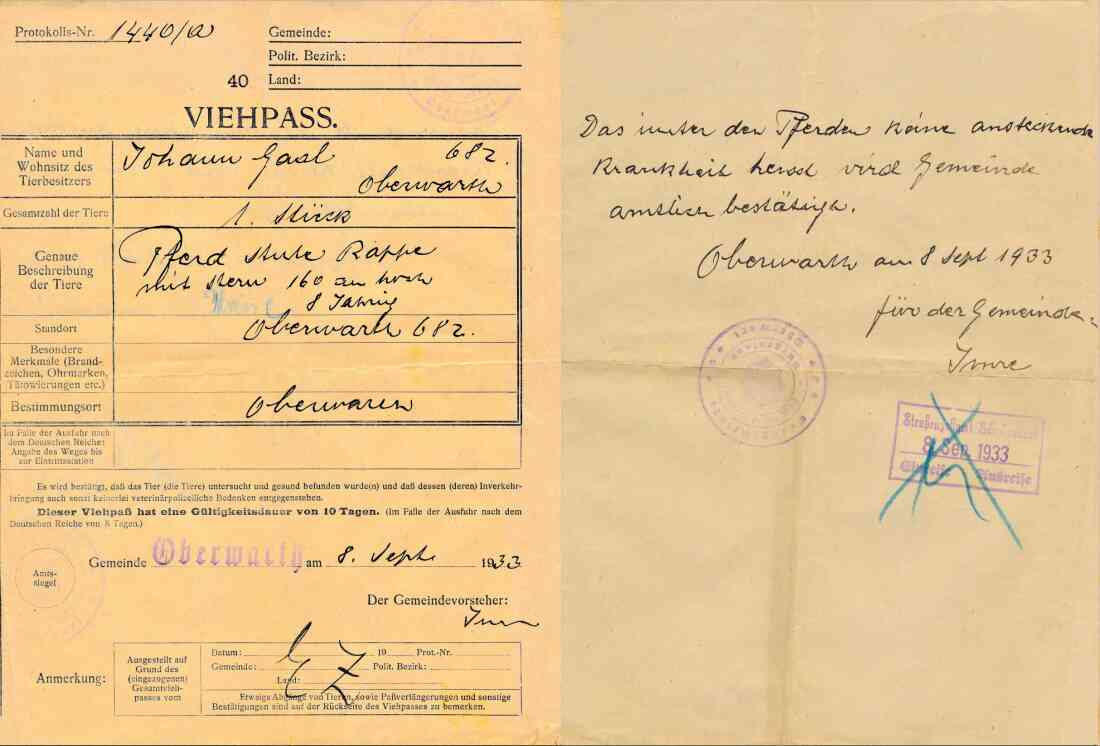 Johann Gaal (OW 842 / Am Telek 92): Viehpass