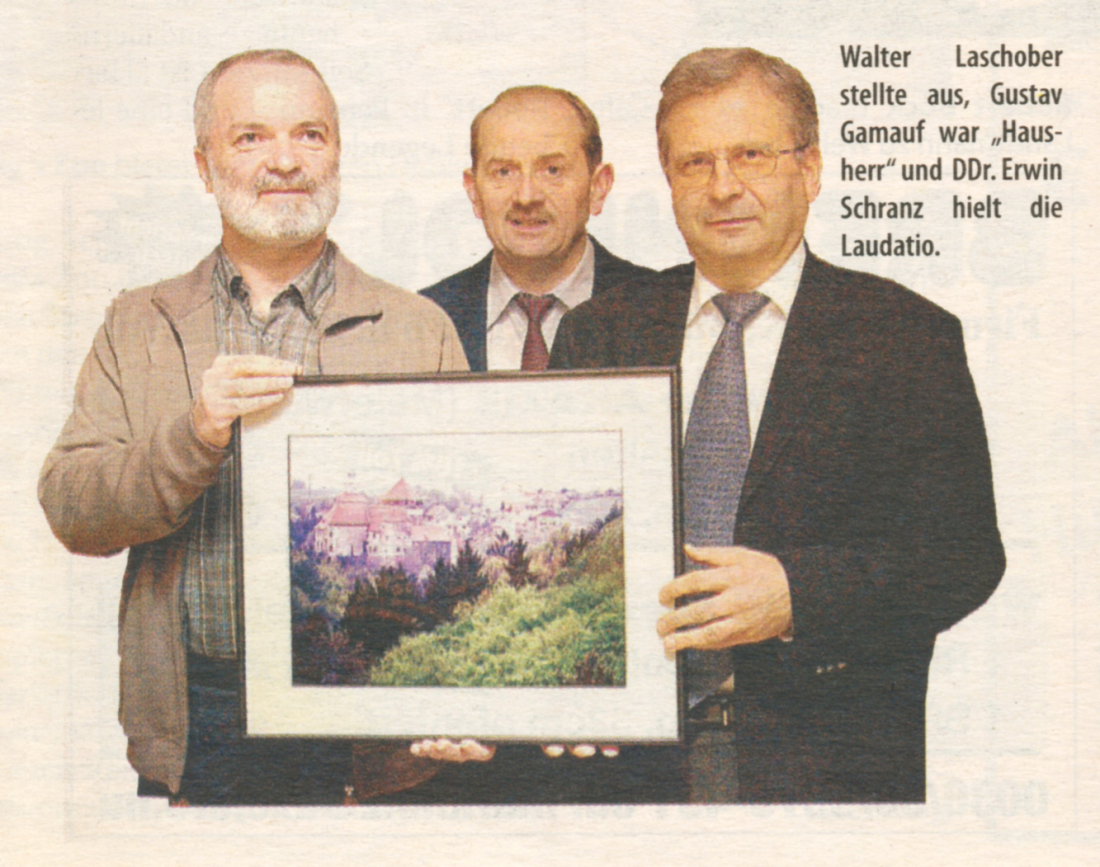 Bild zur Vernissage von Walter Laschober "Sanfte Hügel - weite Täler" im Stadt-Cafe (Laschober/Schranz/Gamauf)
