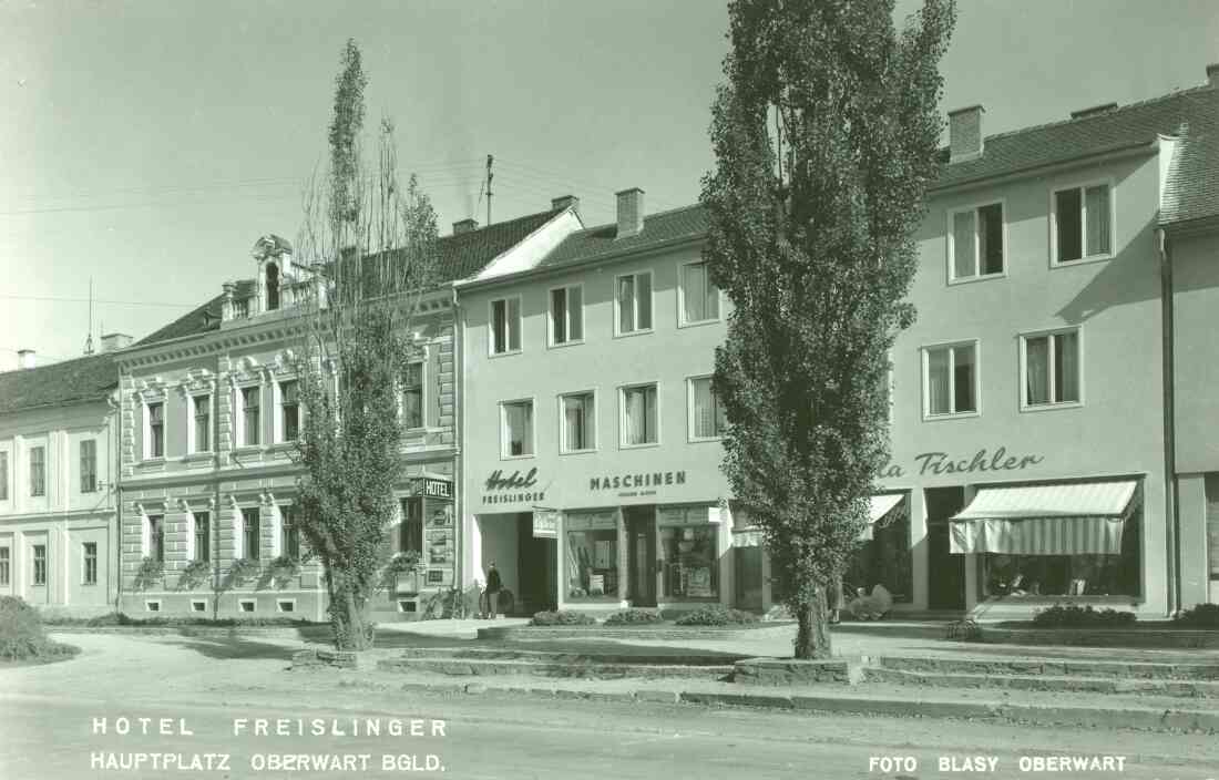 Ansichtskarte: Hotel Freislinger - Hauptplatz Oberwart BGLD (OW 146 / Hauptplatz 3+5)