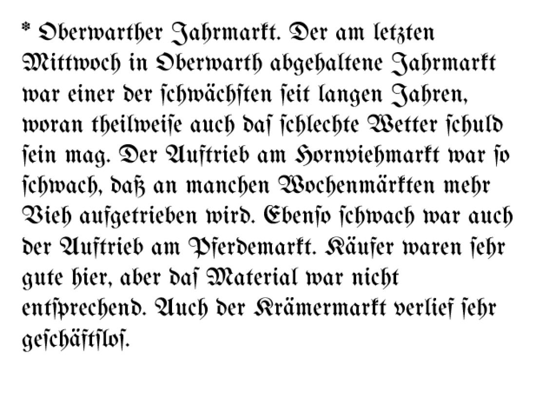 Oberwarther Sonntags-Zeitung vom 21. April 1901: Kurzbericht über den "Oberwarther Jahrmarkt"