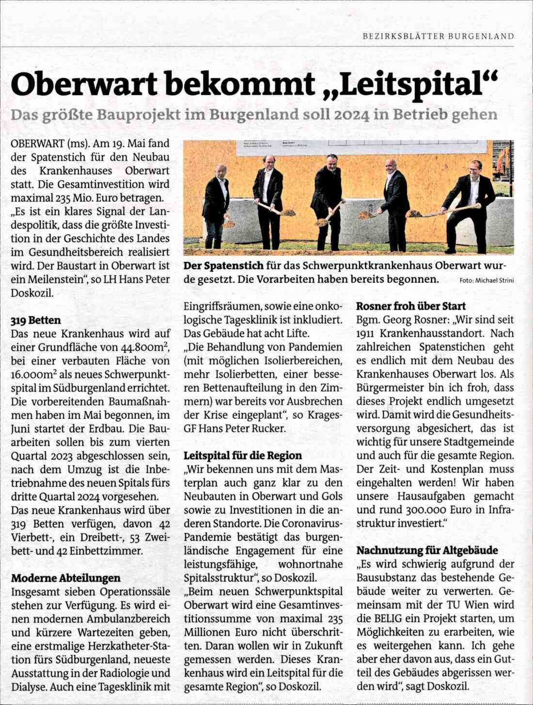 Klinik Oberwart(Dornburggasse 90): Spatenstich zum Neubau des Krankenhauses