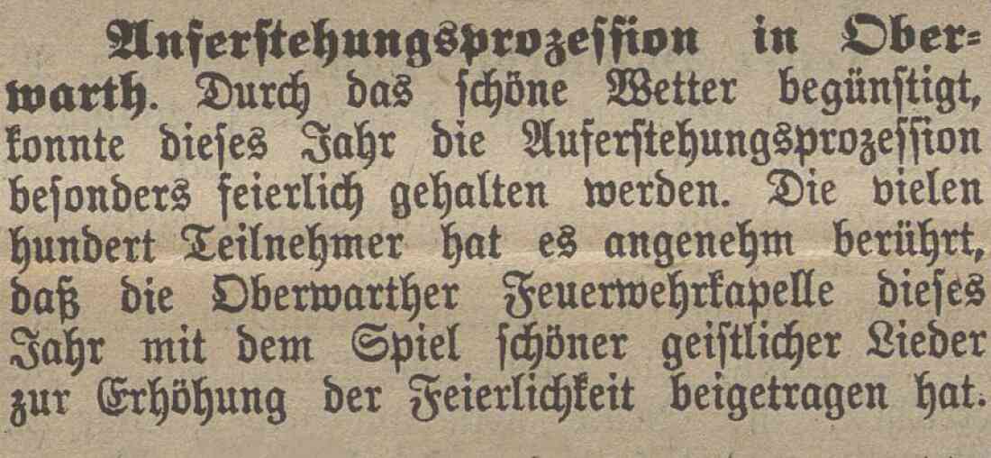 Oberwarther Sonntags = Zeitung vom 7. April 1929: Auferstehungsprozession der röm. kath. Pfarre