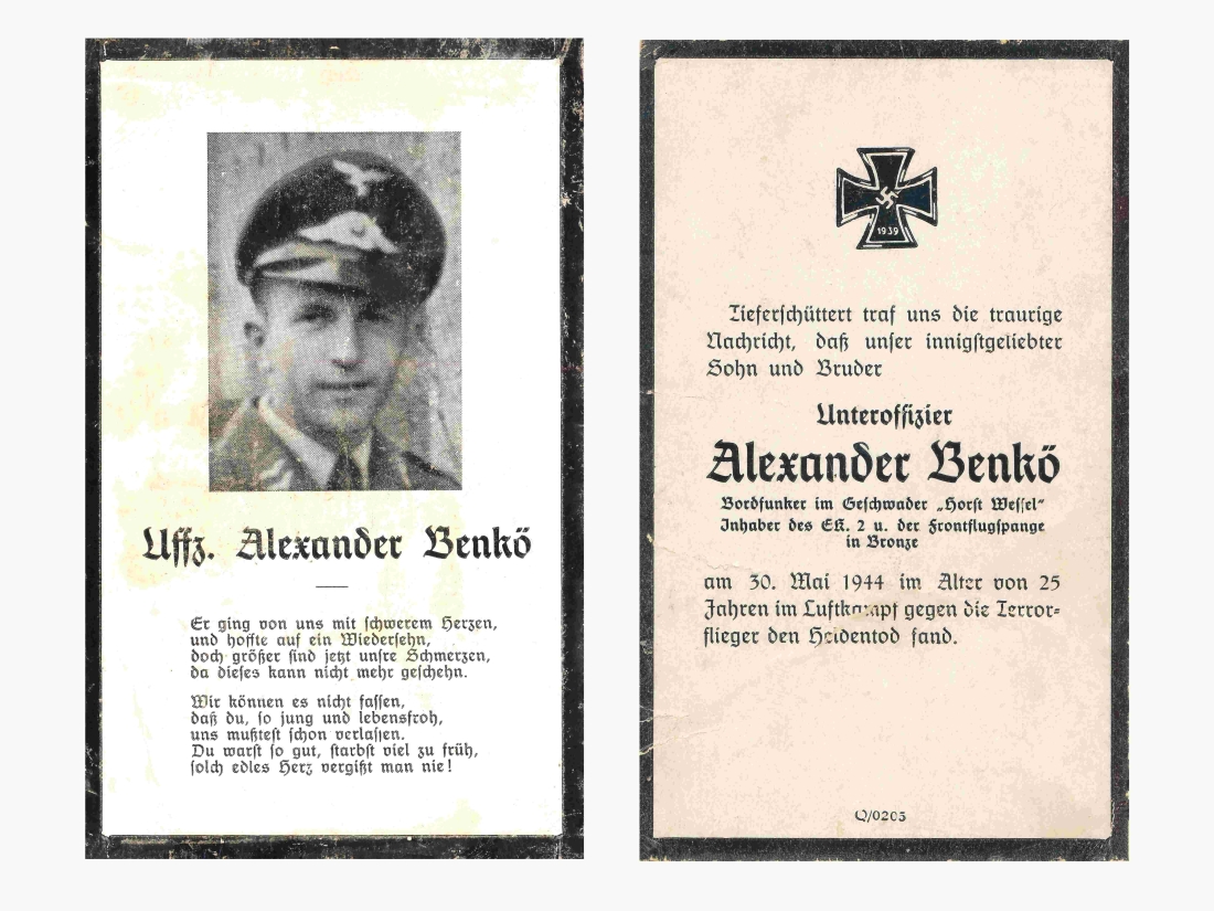 Gedenkbilderkärtchen Alexander Benkö (*1919/+1944)