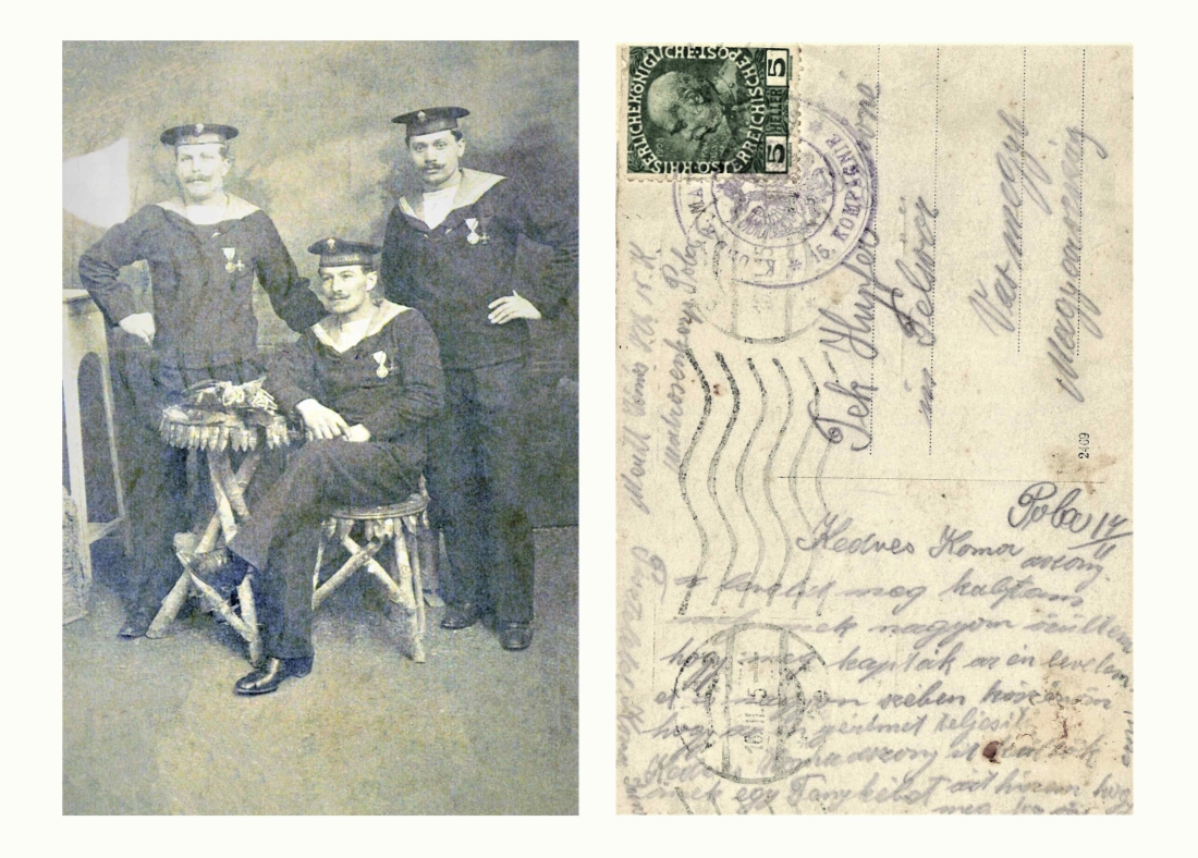 Bildpostkarte von Johann Miertl (Quartiermeister der k.u.k. Kriegsmarine, *1887/+1976) an seine Schwägerin Frau Hupfer