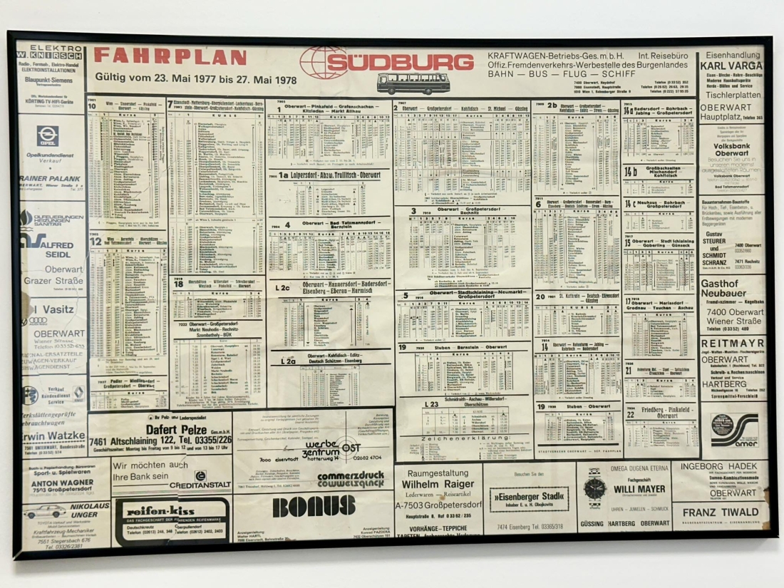 Südburgfahrplan mit 22 Linien - Gültig von 23. Mai 1977 bis 27. Mai 1978