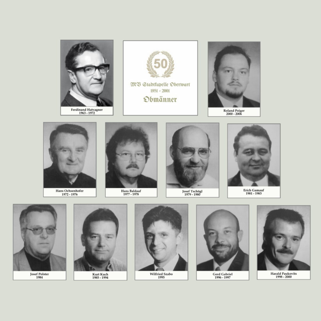 Stadtkapelle: die Obmänner der ersten fünfzig Vereinsjahre (1951 bis 2001)
