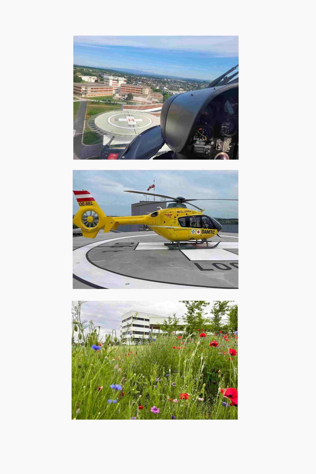 1. Landung des ÖAMTC-Rettungshubschraubers Christophorus 16 am Heliport des neuen Krankenhauses - Klinik Oberwart (Dornburggasse 90)