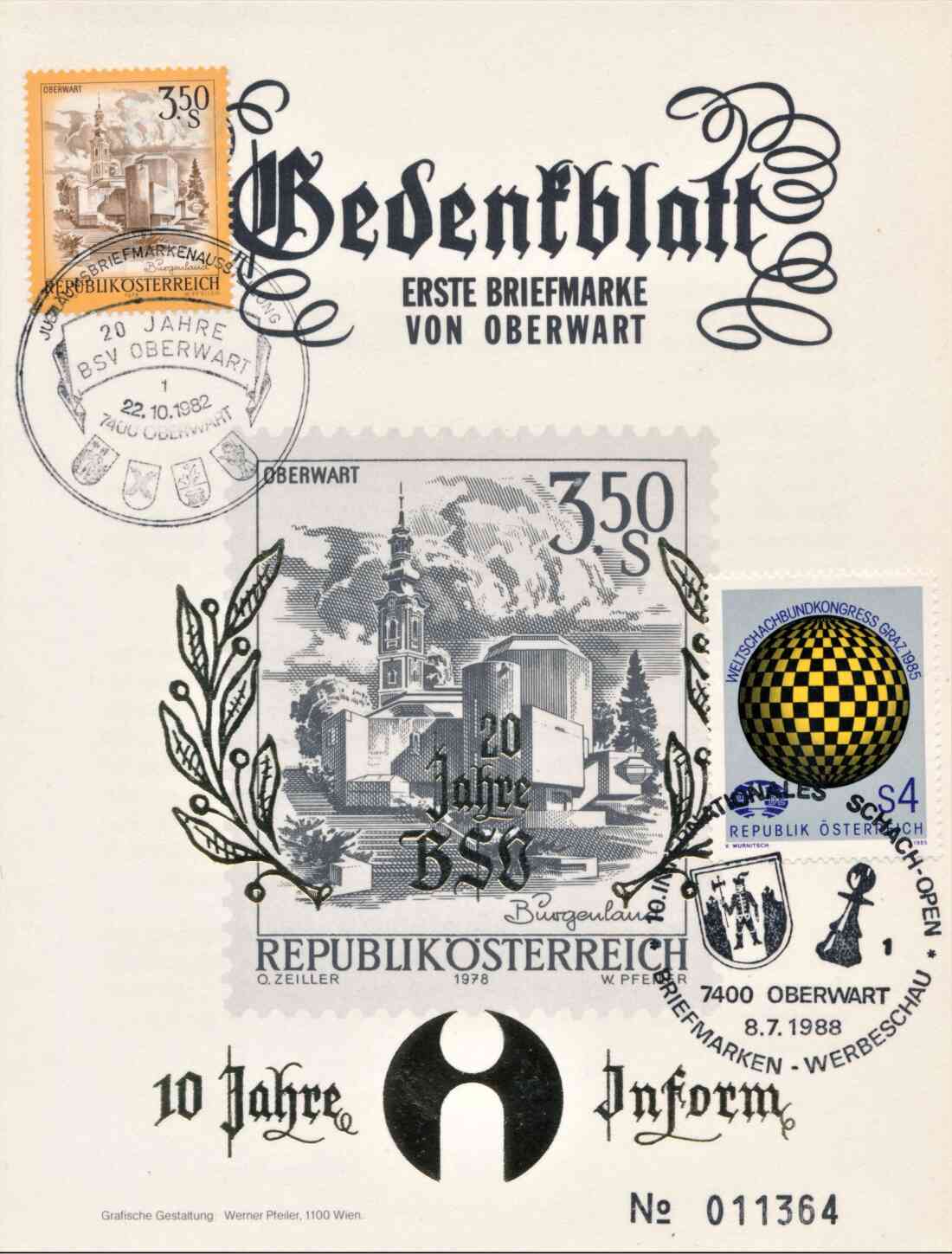 Erste Briefmarke mit einer Ansicht Oberwarts: Osterkirche