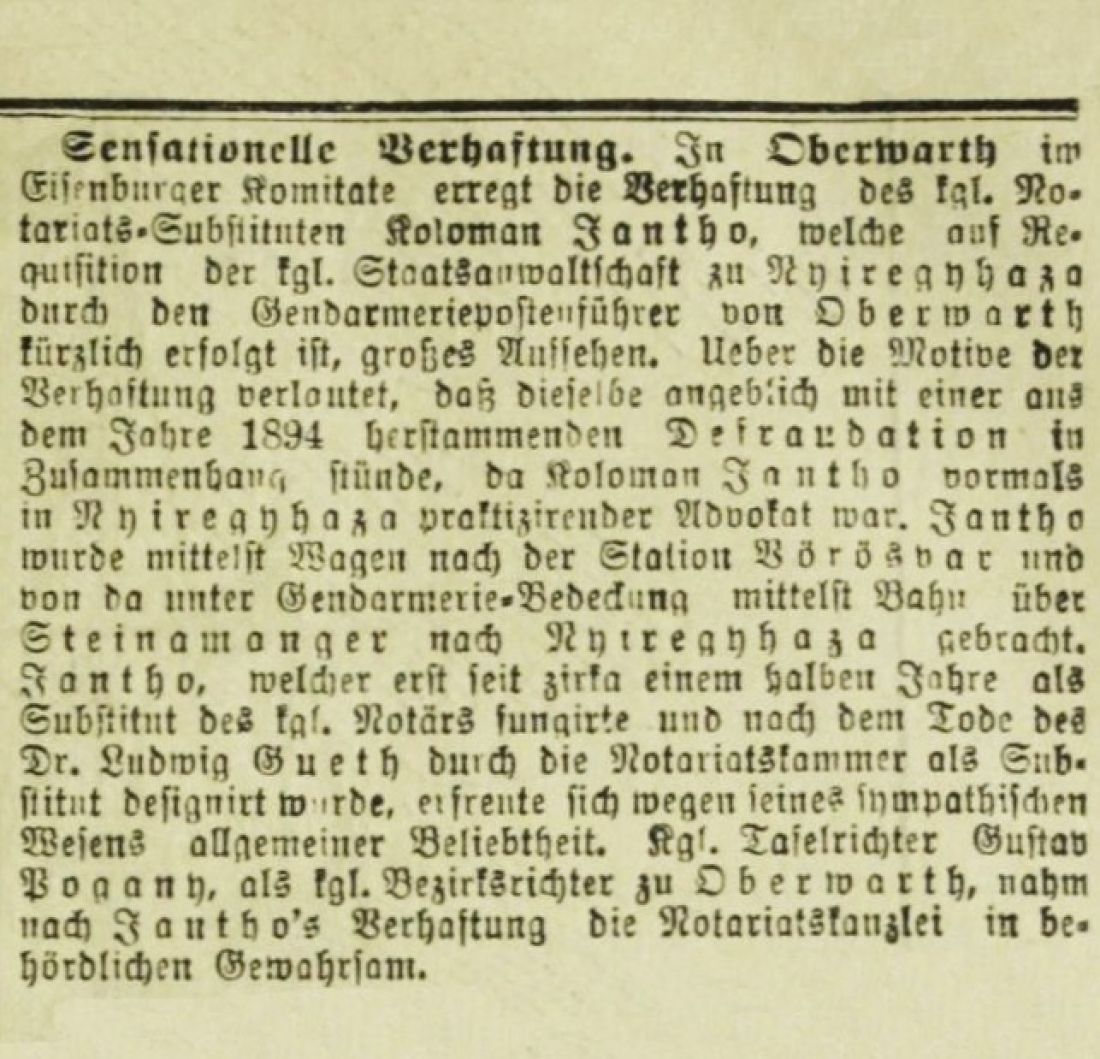 Neuigkeits-Welt-Blatt vom 28. Juli 1899: Sensationelle Verhaftungvon Koloman Jantho