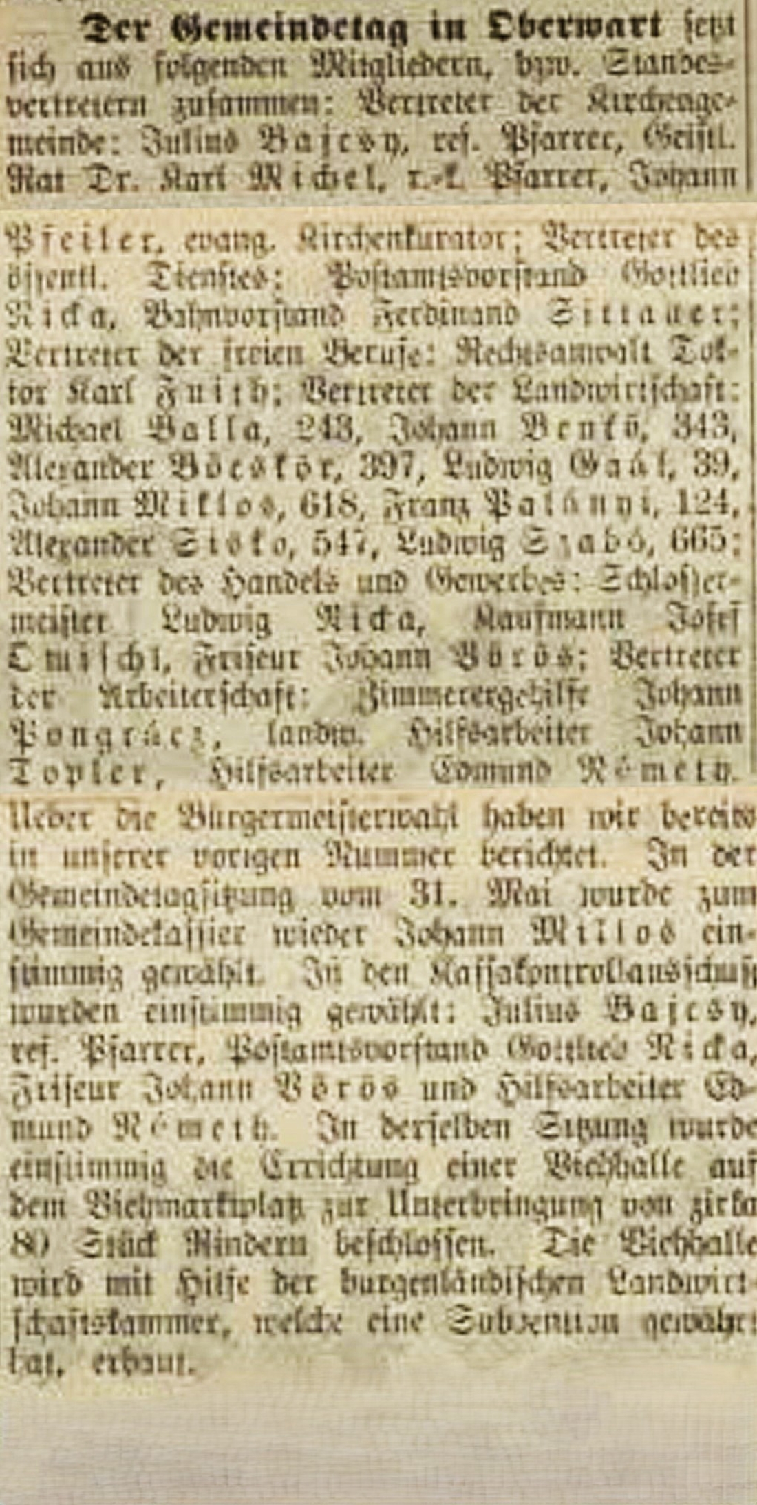 Oberwarther = Sonntagszeitung vom 9. Juni 1935 zur Zusammensetzung des Gemeindetages