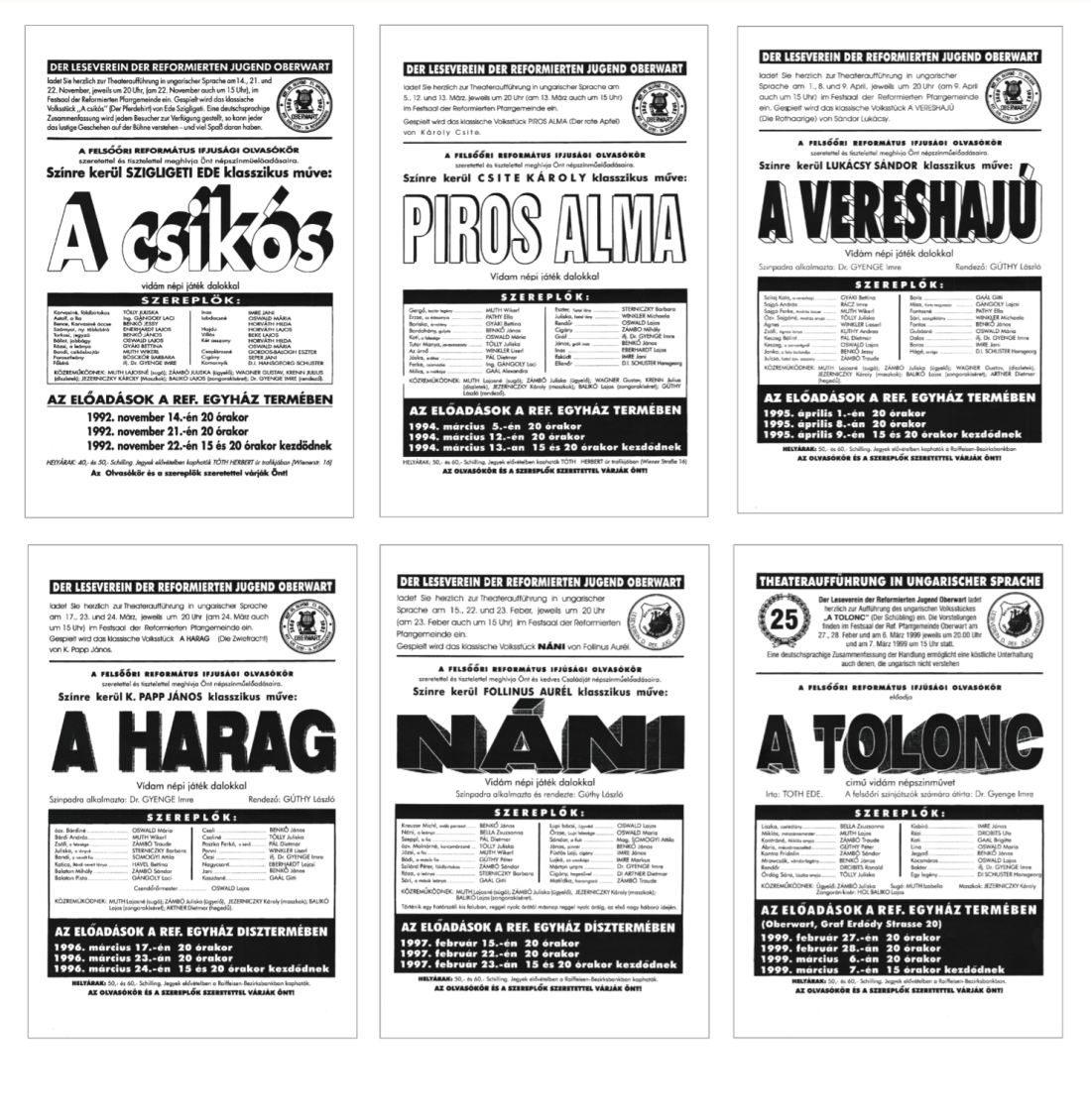 Ref. Leseverein - Theaterplakate aus den Jahren 1992, 1994, 1995, 1996, 1997 und 1999