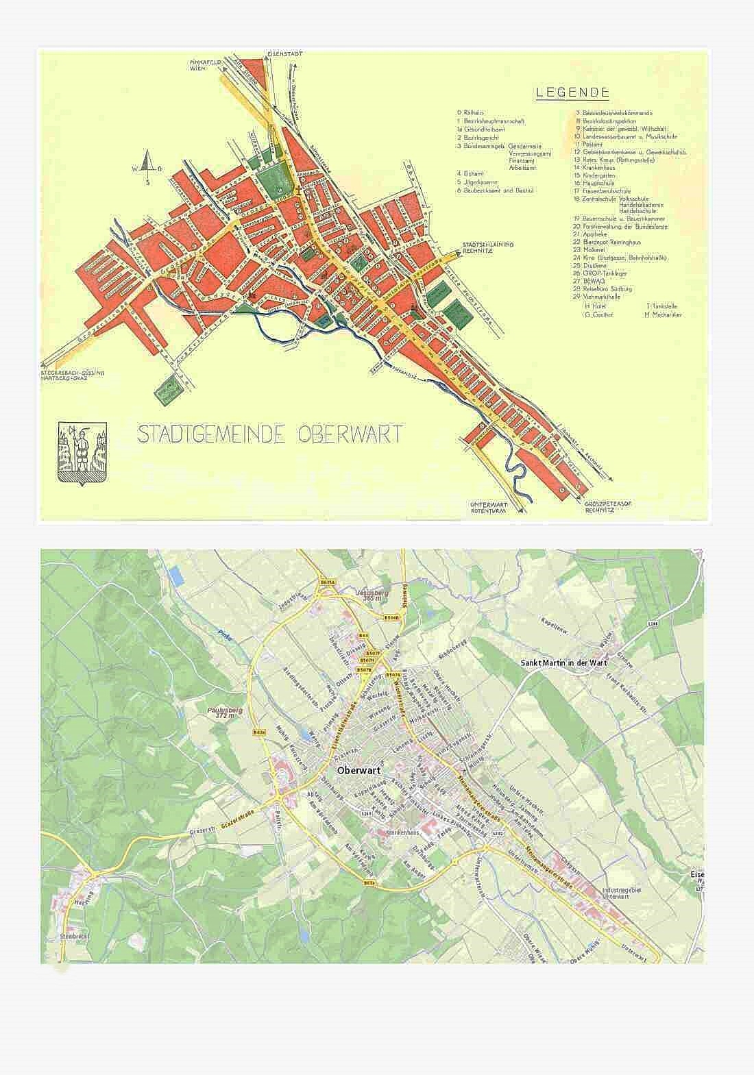 Stadtplan um 1960 und 2024