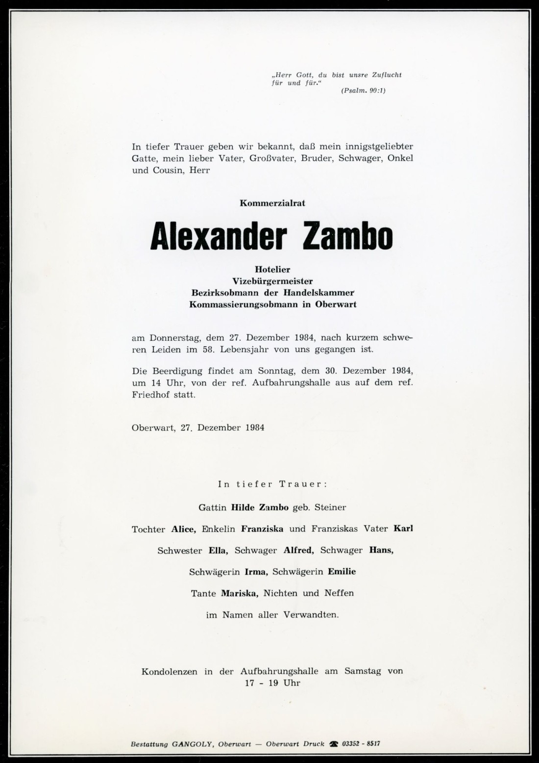 Parte: Komm.Rat Alexander Zambo (*1927/+1984)