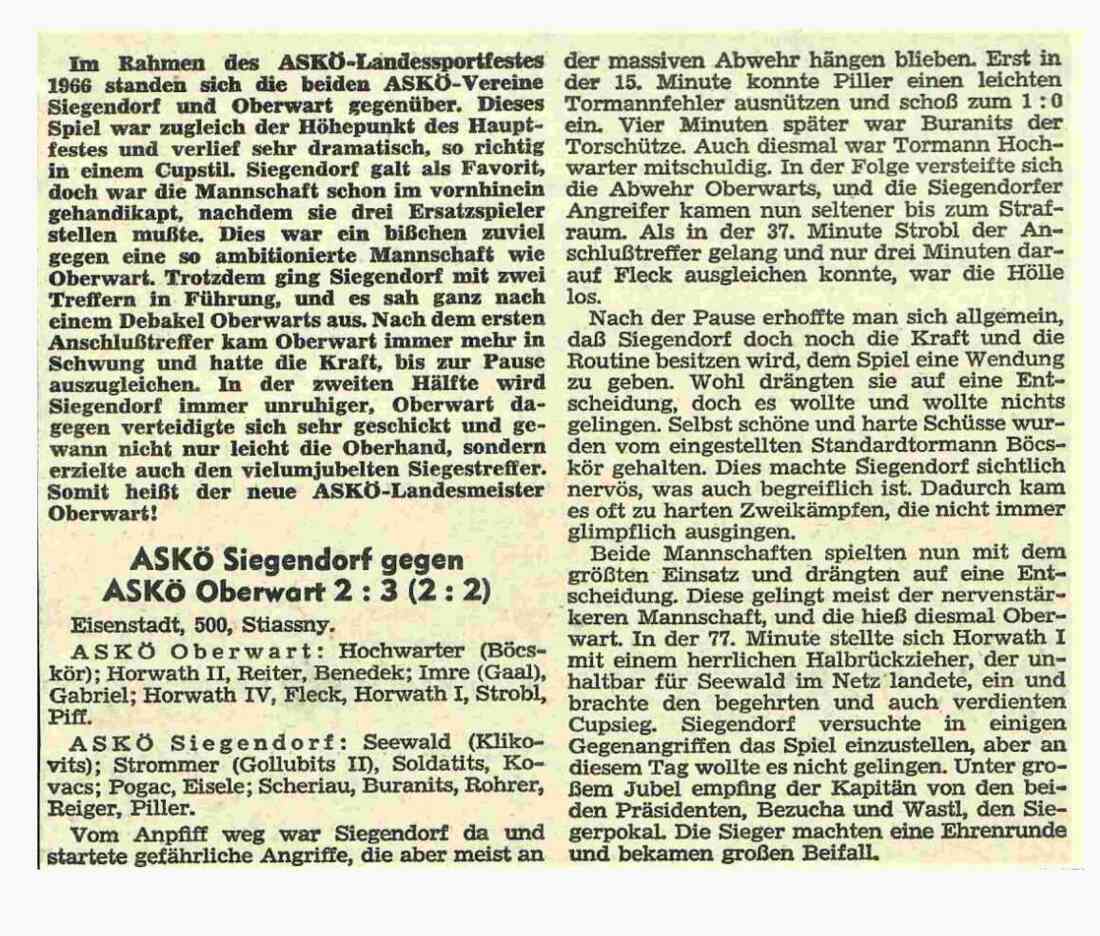 Fußball - Artikel in der "BF": Oberwart wurde vielbejubelter ASKÖ-Cupsieger