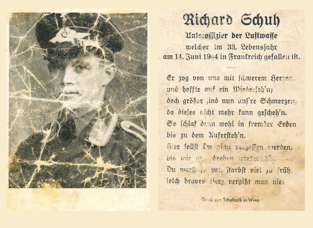 St. Martin: Gedenkbildkärtchen für Soldat Richard Schuh (*1911/+1944 gefallen im 2. WK) - Unteroffizier der Luftwaffe