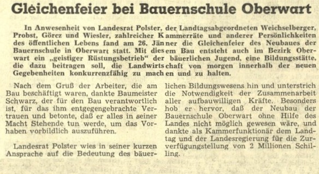 BF vom 3. Feber 1962: Gleichenfeier bei der Bauernschule / Landwirtschaftliche Bildungsstätte