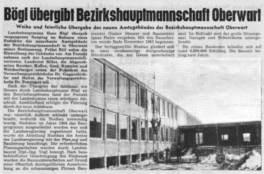 BF vom 4. Dezember 1965: Artikel zur Übergabe der neuerbauten Bezirkshauptmannschaft durch LH Hans Bögl