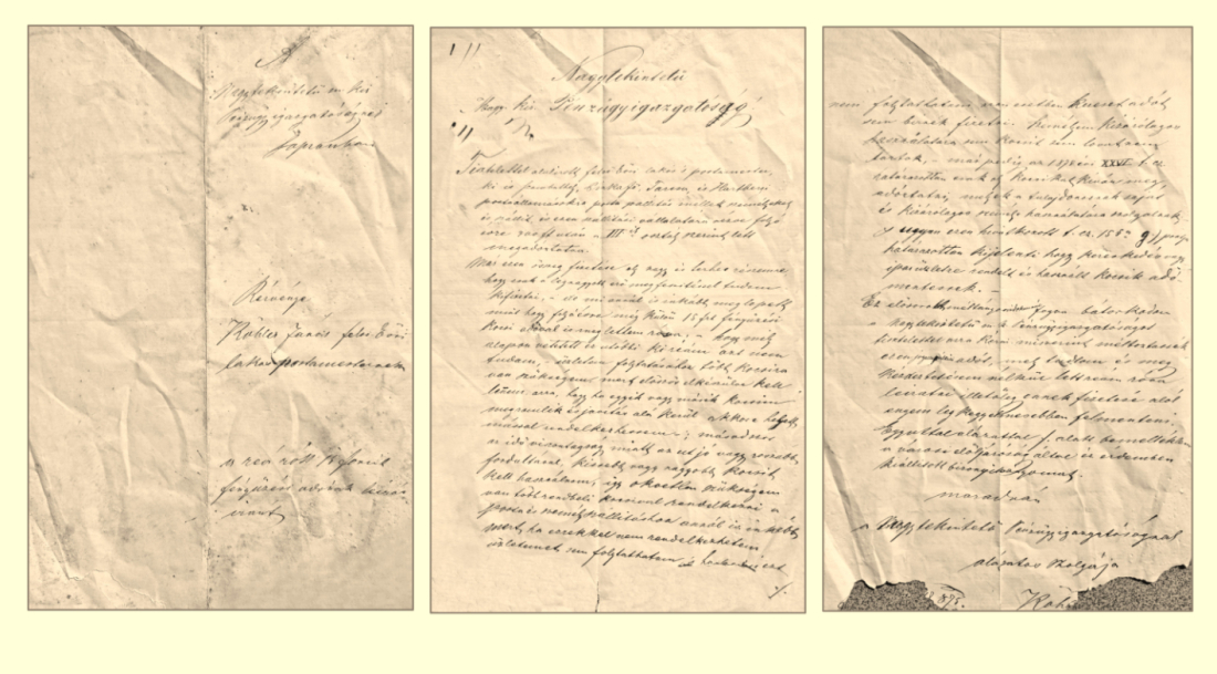 Brief von Postmeister Janos Köhler (*1839/+1910) - OW 154 / Wienerstraße 3 an die "Sehr geehrte Königlich-ungarische Finanzdirektion"