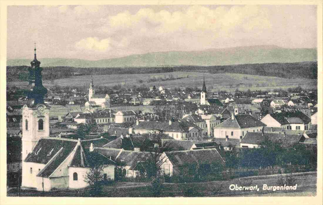 Ansichtskarte: Blick auf die Synagoge und die drei Kirchen