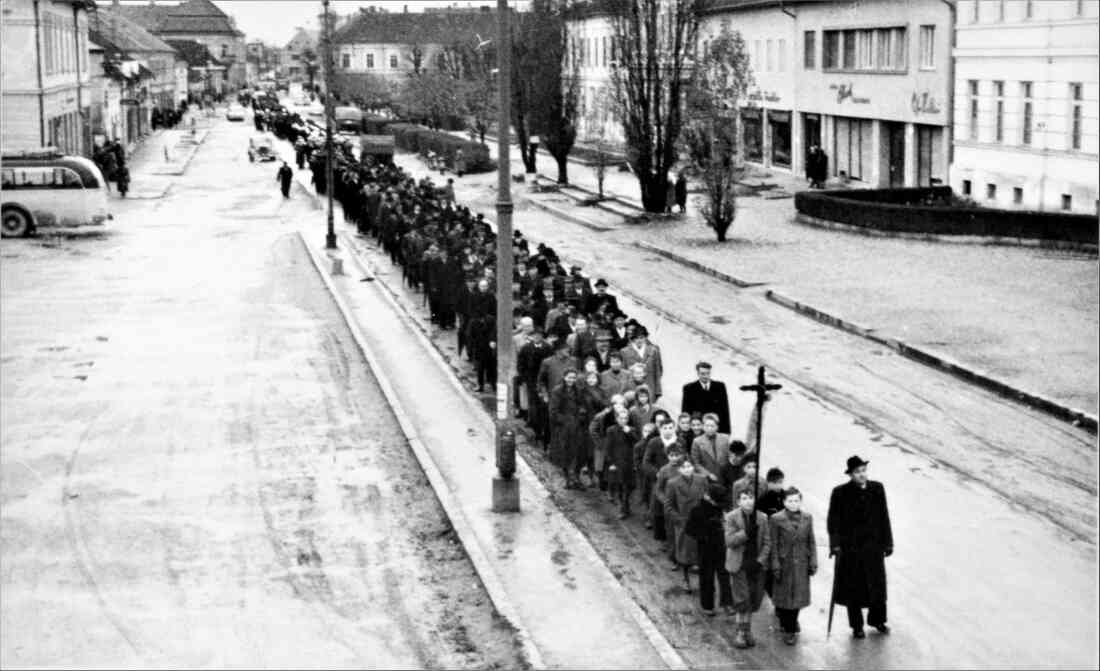 Feuerwehr: Trauerzug - Begräbnis Samuel Hutter +12.11.1955 (evang. AB)