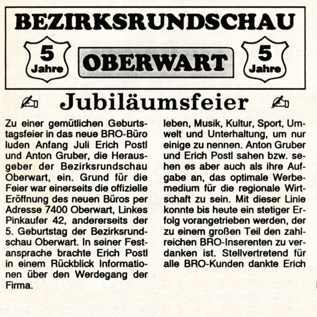 BRO vom Juli 1991: 5 Jahre Bezirksrundschau Oberwart