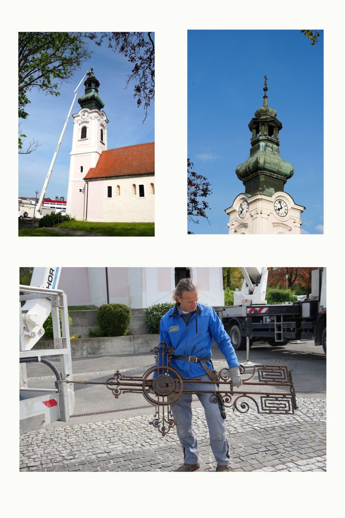 Röm. kath. Pfarre: Abnahme des Turmkreuzes an der Spitze der Aufbahrungskirche Maria Himmelfaht - Auffindung einer Zeitkapsel aus dem Jahr 1926