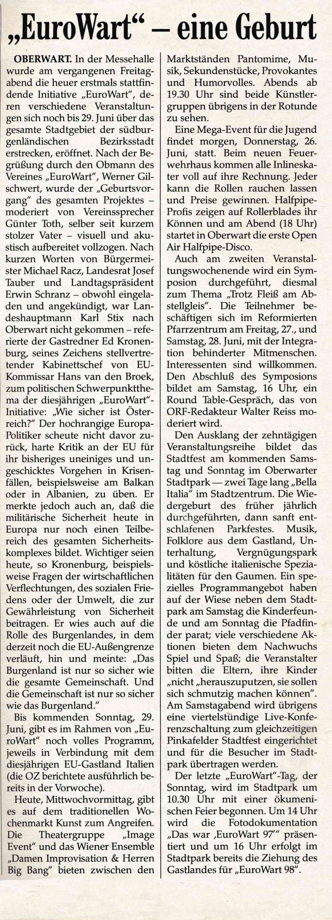 EuroWart 1997: Artikel OZ