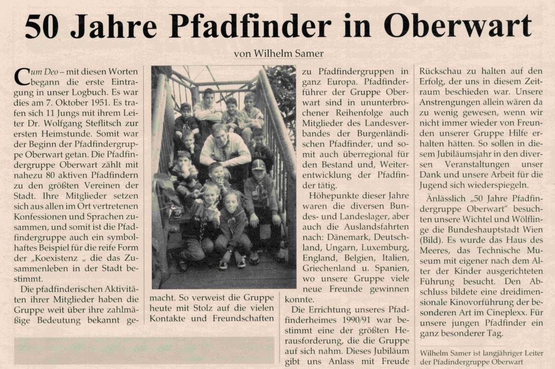 Artikel zu "50 Jahre Pfadfinder in Oberwart" von Wilhelm Samer