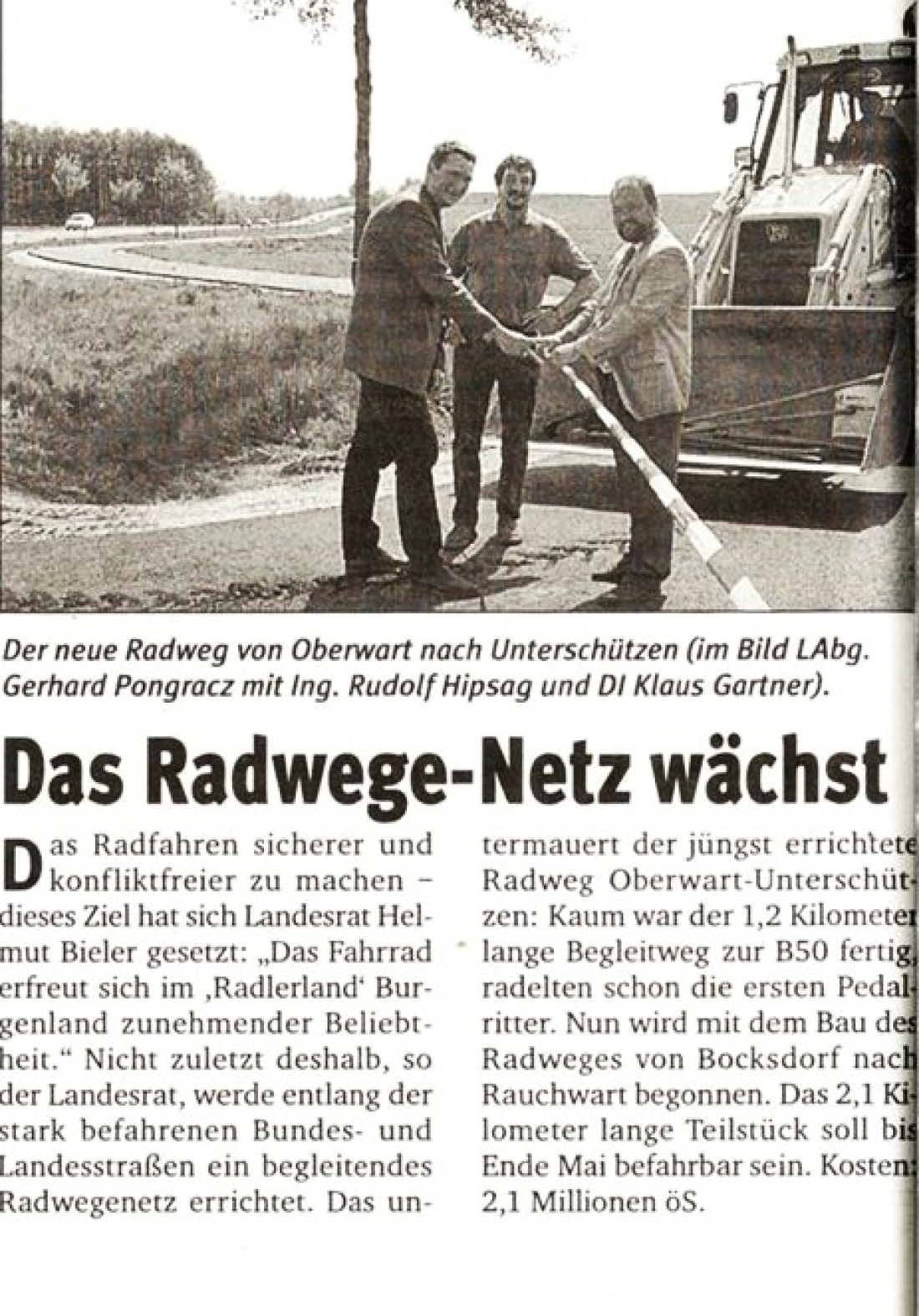 Bericht in der BF vom 19. Mai 1999: Das Radwege-Netz wächst (Pongraczu/Gartner/Hipsang)