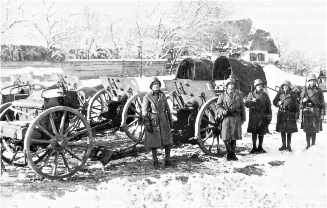 Österreichischen Truppen (Wr. Atillerie) beenden die Episode des "Freischärlerstaats" Leithabanat (Lajtabánság ung. oder Leitha-Banschaft)