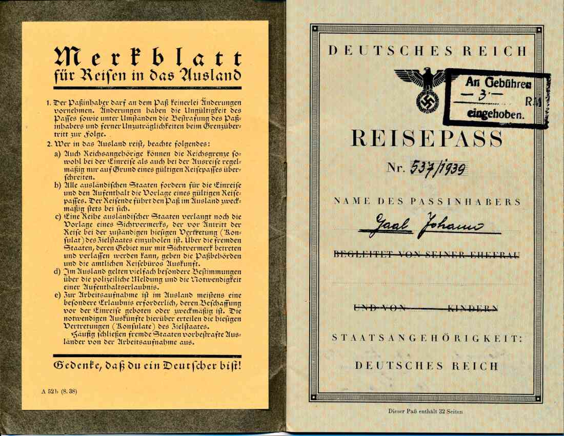 Reisepass Johann Gaal (OW 842 / Am Telek 92)