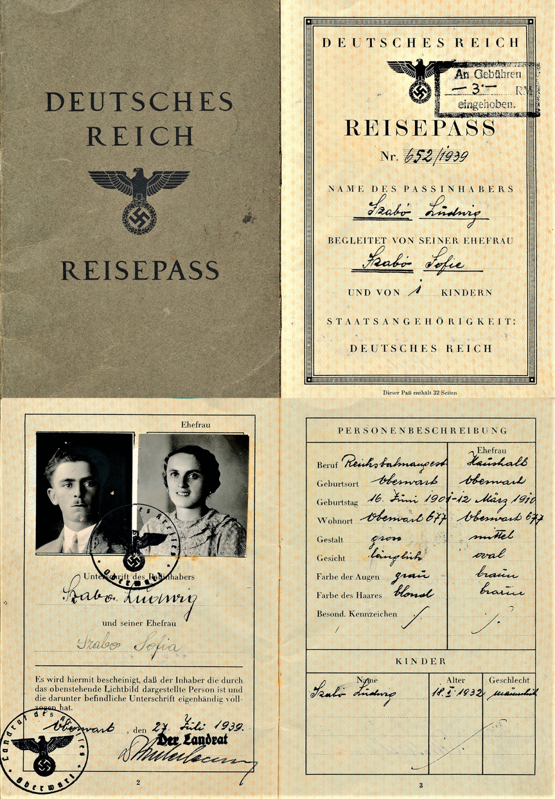 Reisepass des Ehepaares Ludwig (*1901 / +1980) und Sofia (geb. Böcskör, *1910 / +1998) Szabo