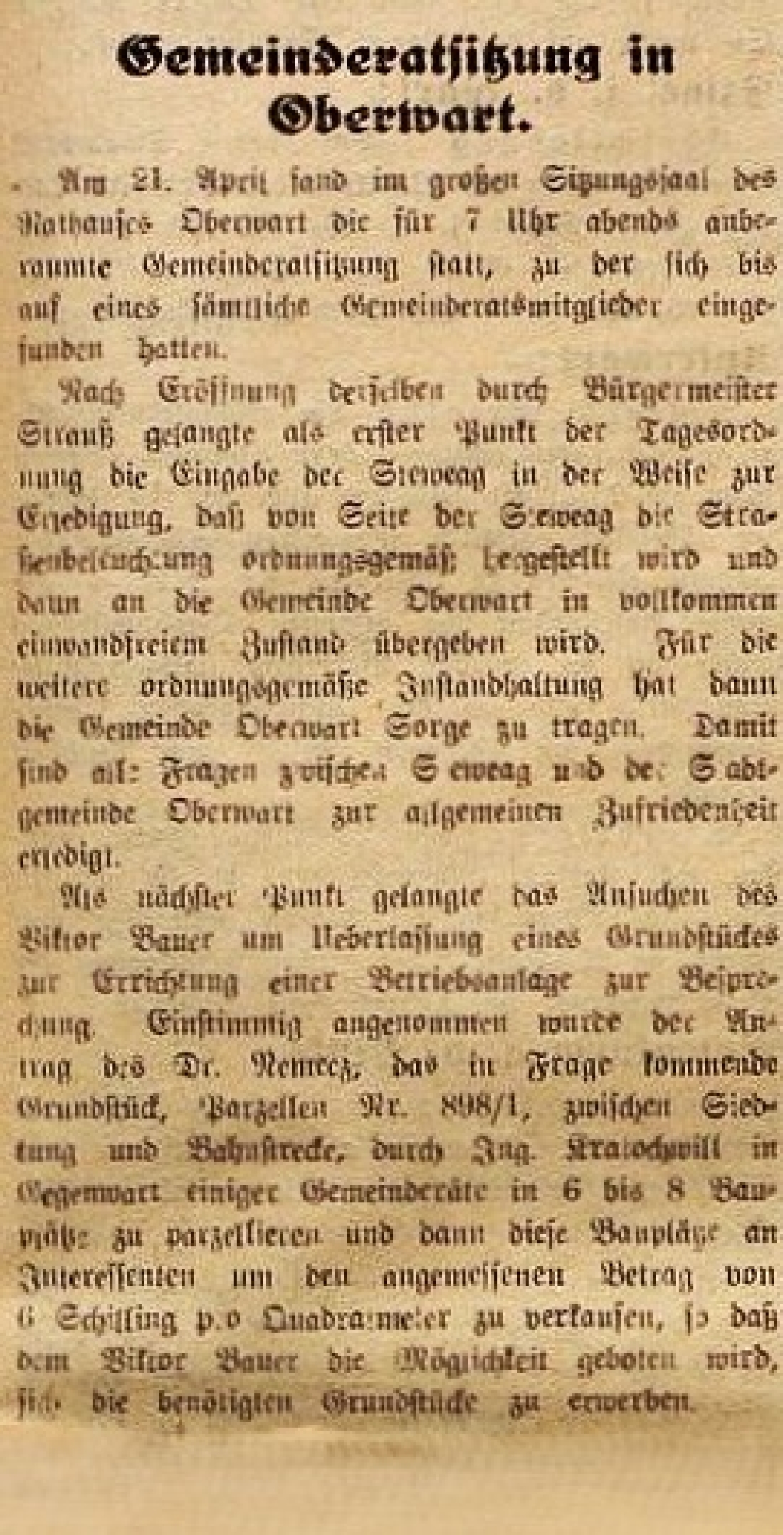 Oberwarter Zeitung 30. April 1950: Gemeinderatssitzung
