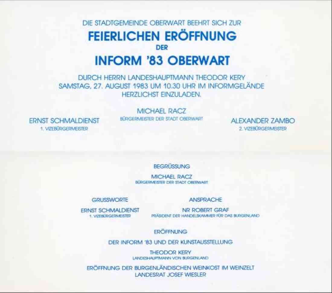 Einladung zur Eröffnung der Inform 1983