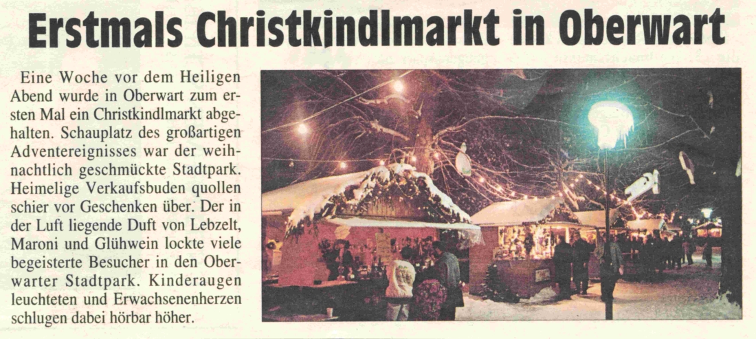 1994: Erster Christkindlmarkt im Stadtpark