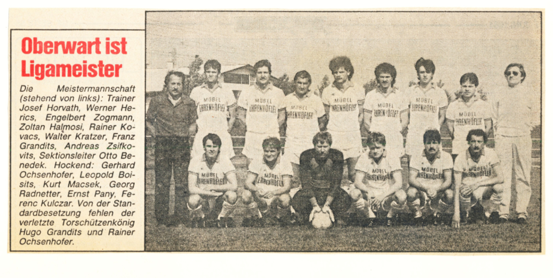 Fußball 1983/ 1984: Zeitungsausschnitt "Oberwart ist Ligameister"