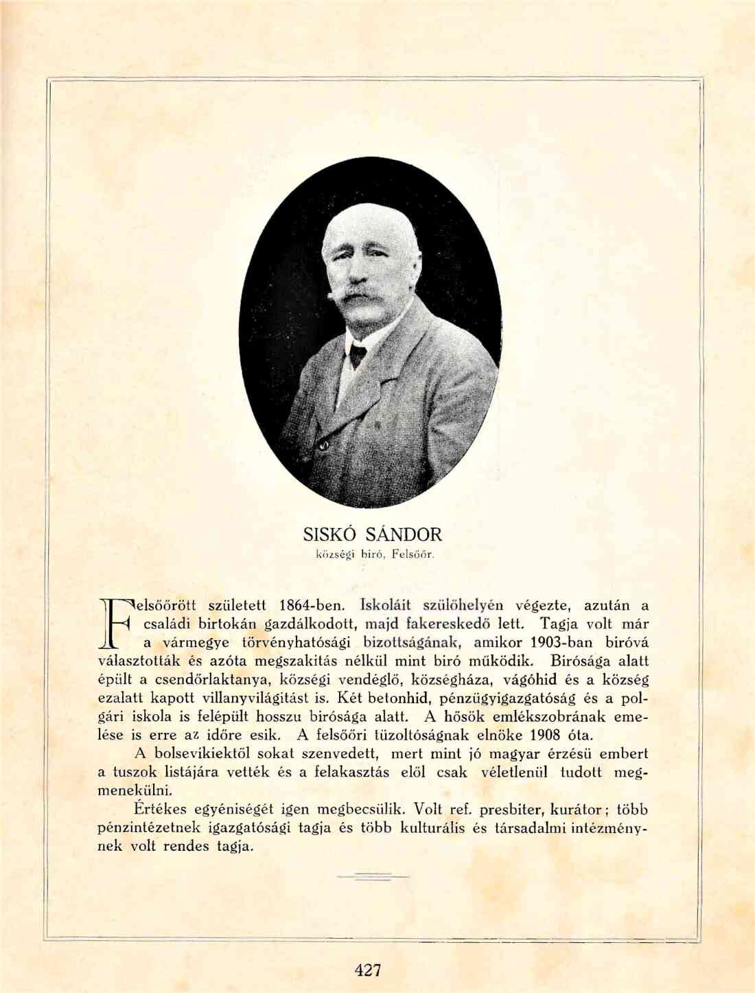 Alexander Sisko (Landwirt, Hausbesitzer, ref. Kurator, Bürgermeister; *1864 / +1942)