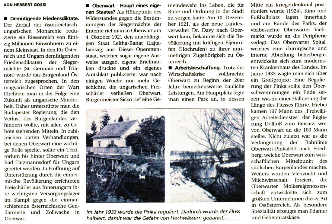 Artikelserie zur Geschichte der Stadt von Herbert Gossi: 1918 bis 1933