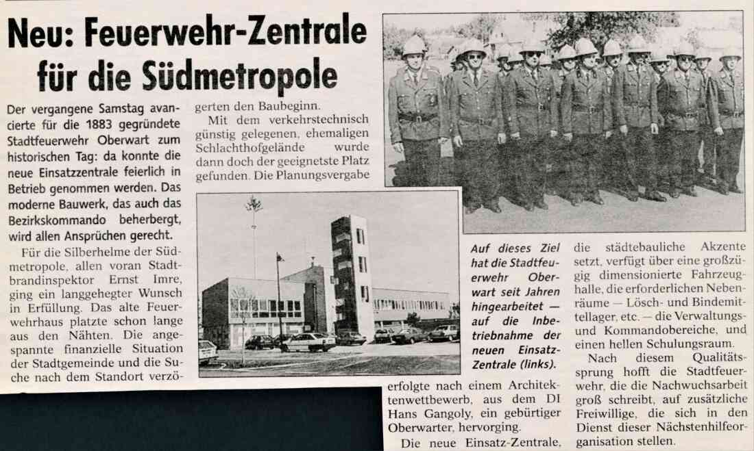 Stadtfeuerwehr: Artikel anlässlich der Übergabe des neuen Feuerwehrhauses