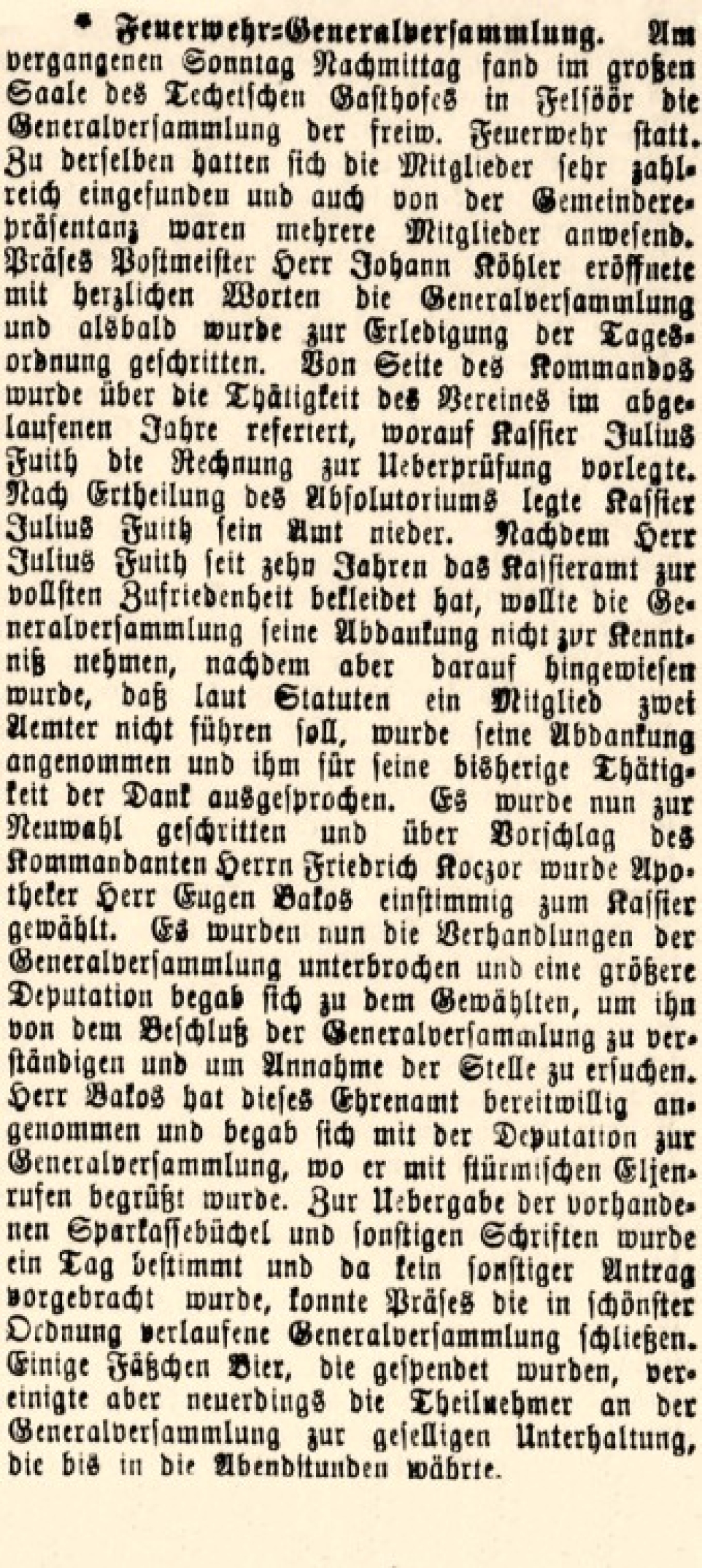 Oberwarther Sonntags-Zeitung vom 4. April 1909: Ausführlicher Bericht über die Generalversammlung der Feuerwehr