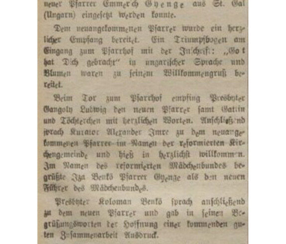 Oberwarter Zeitung vom 3. Mai 1953: Begrüßung und Empfang des neueingesetzten reformierten Pfarrers (Emmerich Gyenge)